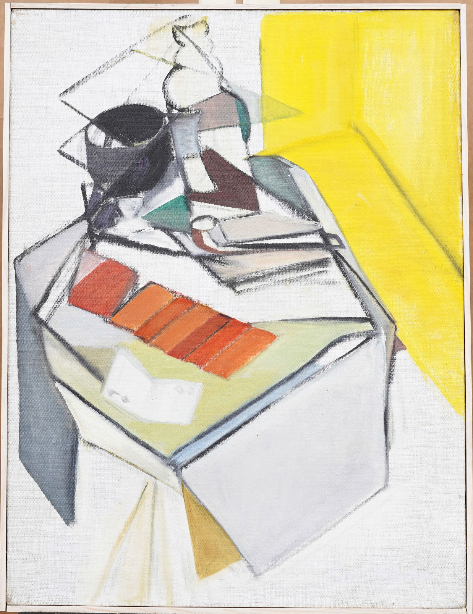 Vintage American Modernist Abstract Cubist Still Life Interior Scene Framed Oil Painting (1 of 4)