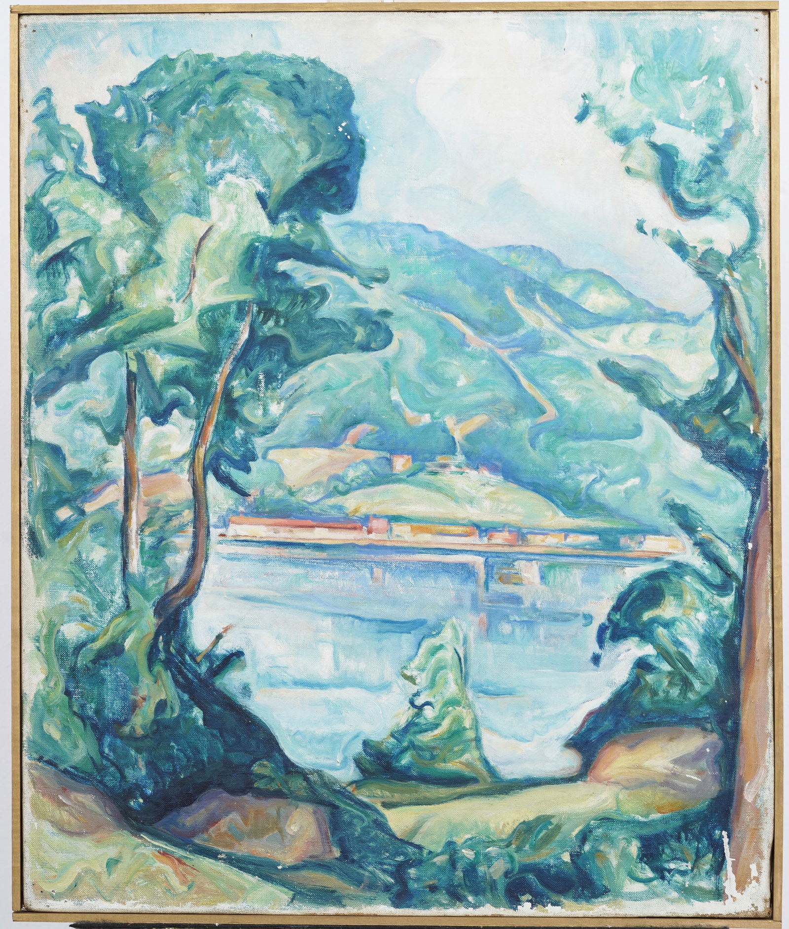 Antique Important French Post Impressionist Mountain River Landscape Modernist Framed Oil Painting (1 of 7)