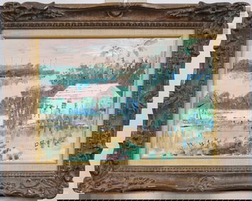 Alfred Birdsey (1912-1996) Vintage American Modernist Bahama Coastal Palm Tree Oil Painting