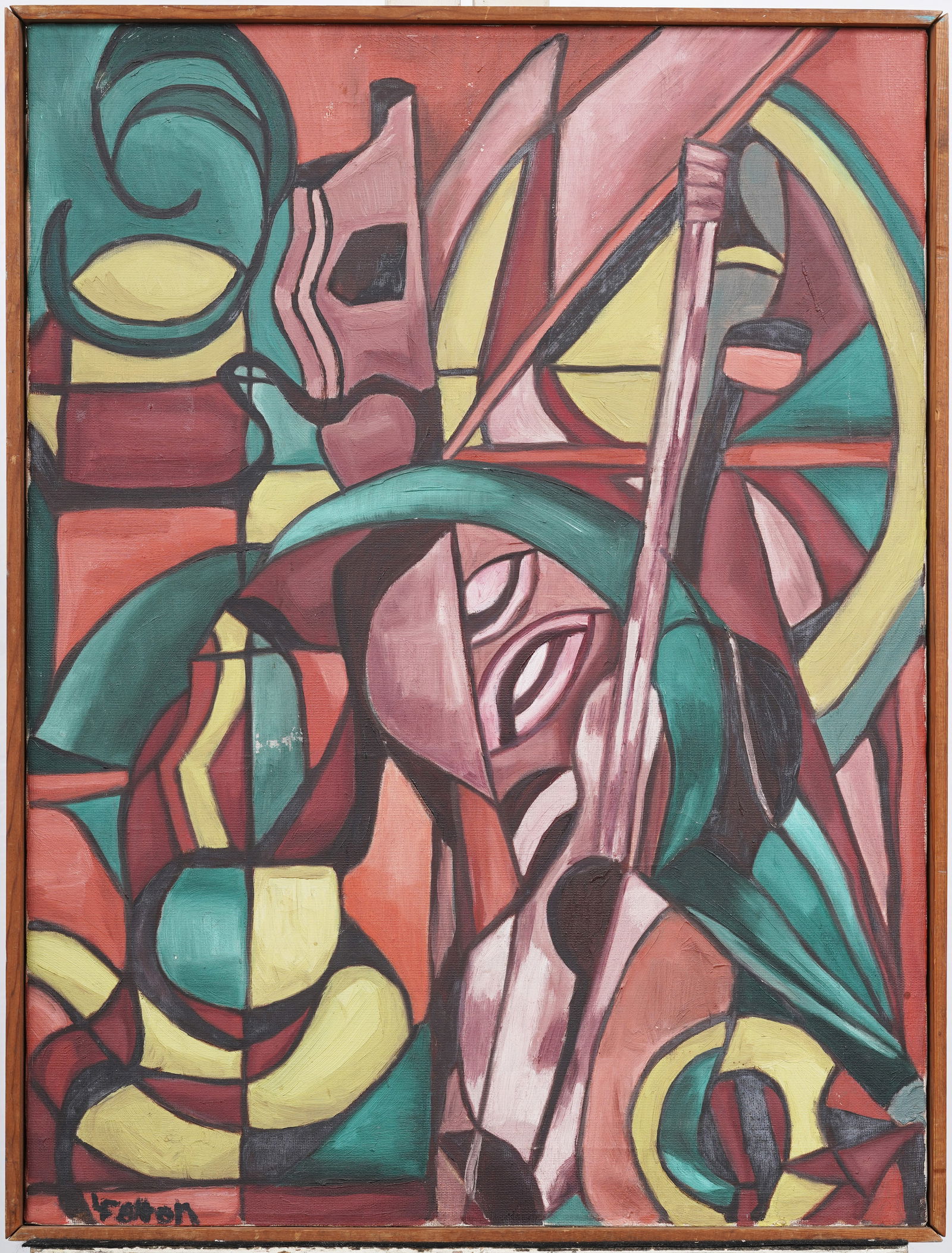 Vintage American Modernist Cubist Abstract Signed Framed MCM Oil Painting (1 of 7)