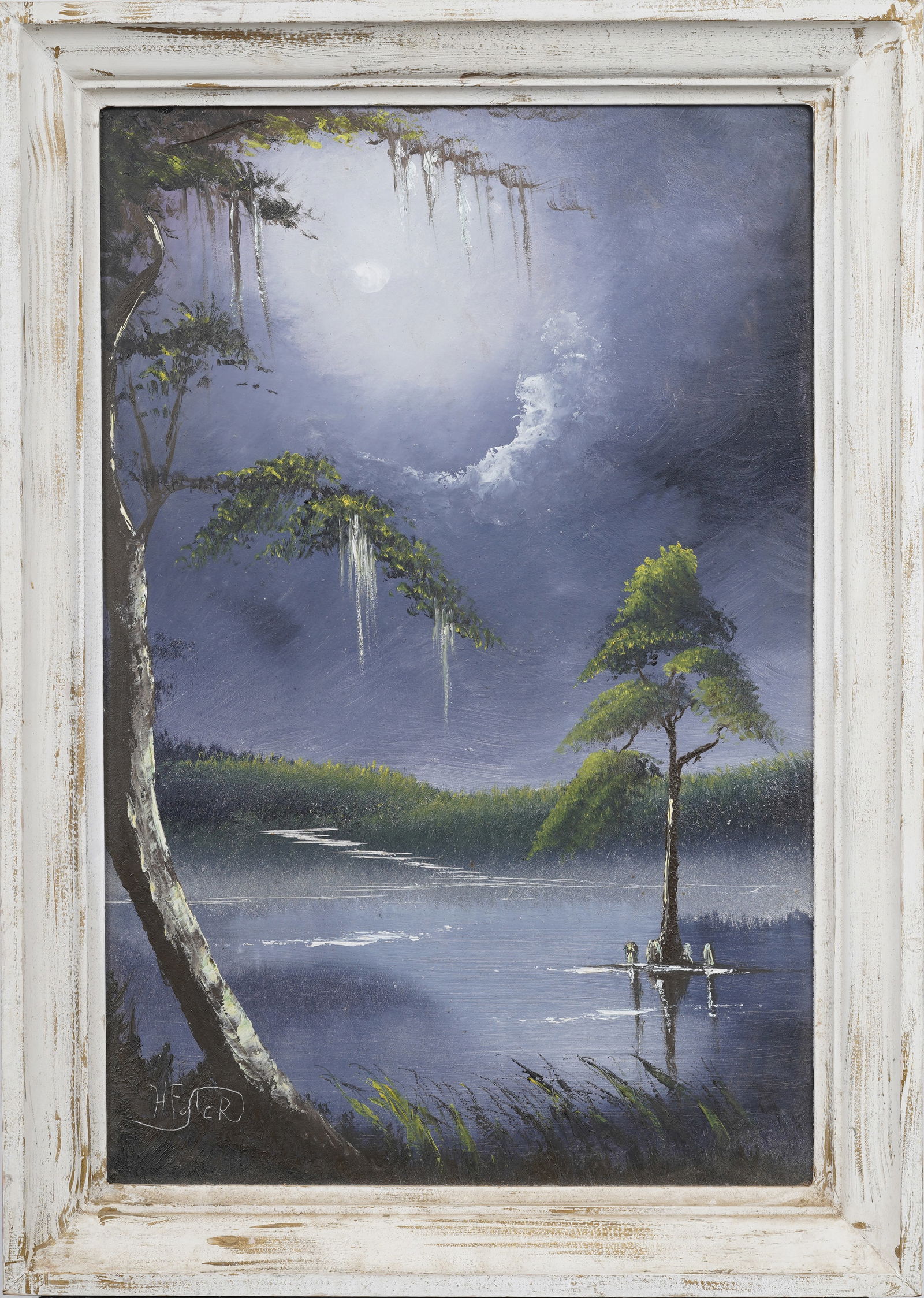 Horace Foster Black American Vintage Florida Modernist Moonlit Swamp Framed Oil Painting (1 of 6)
