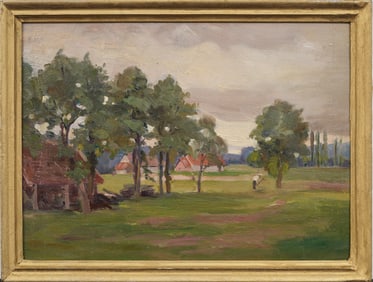 Vintage American or European Framed Impressionist Landscape Oil Painting Double Sided