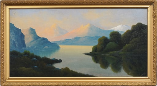 Vintage Signed Winter Impressionist Glacier Mountain Lake Framed Landscape Oil Painting