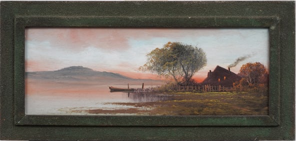 Vintage Sunset Landscape Impressionist Framed River Scene Original Oil Painting