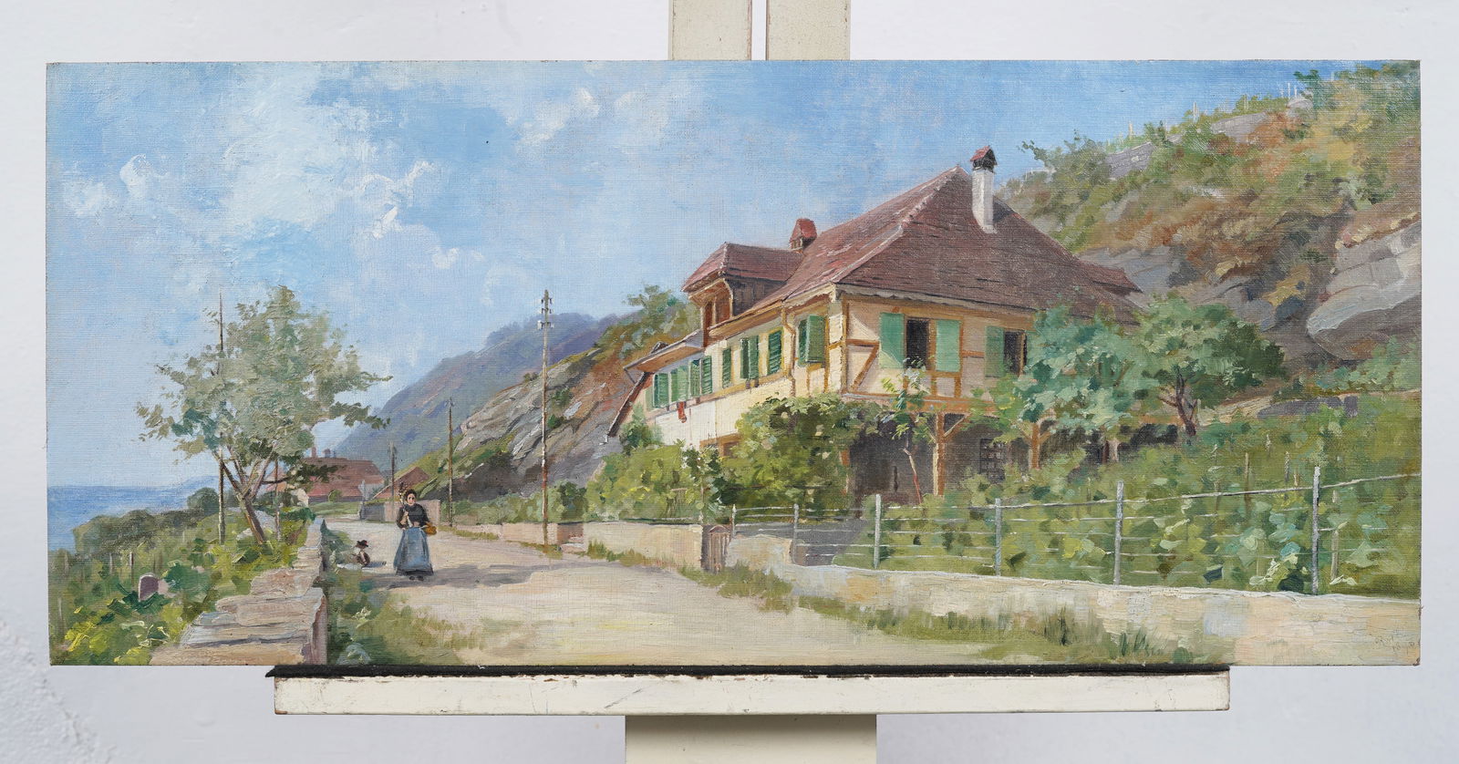 Vintage European Impressionist Mountain Town Landscape Oil Painting (1 of 5)