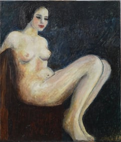 Vintage American or European Mid Century Modernist Signed 1959 Nude Woman Oil Painting