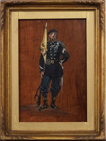 Antique American School Civil War Era Soldier Important Army Framed Realist Oil Painting