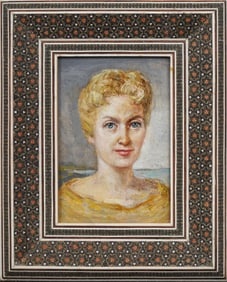 Vintage American or European Modernist Woman Portrait Framed Oil Painting