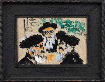 Vintage Israeli Modernist Rabbi Portrait Framed Jewish Oil Painting