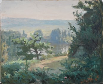 Vintage French Impressionist Lake Landscape Oil Painting