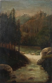 Vintage American or European Impressionist Signed Dated 1922 Rapids Landscape Oil Painting