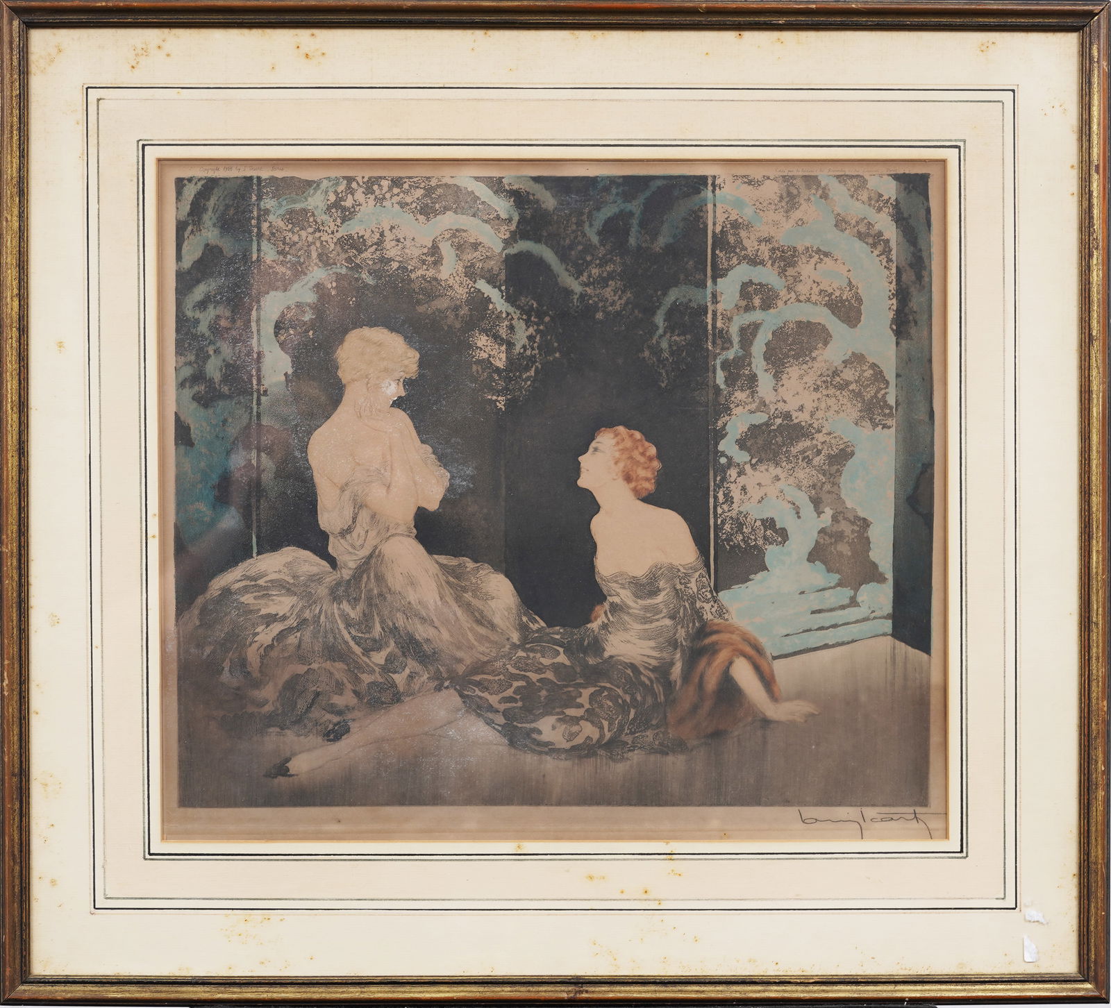 Louis Icart (1888-1950), "Intimacy," 1928, Signed Etching, Drypoint, and Aquatint in Colors on Paper (1 of 7)