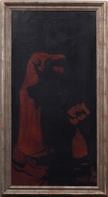 "Power to the People" Vintage American School Modernist 1970 Black Panther Symbol Oil Painting