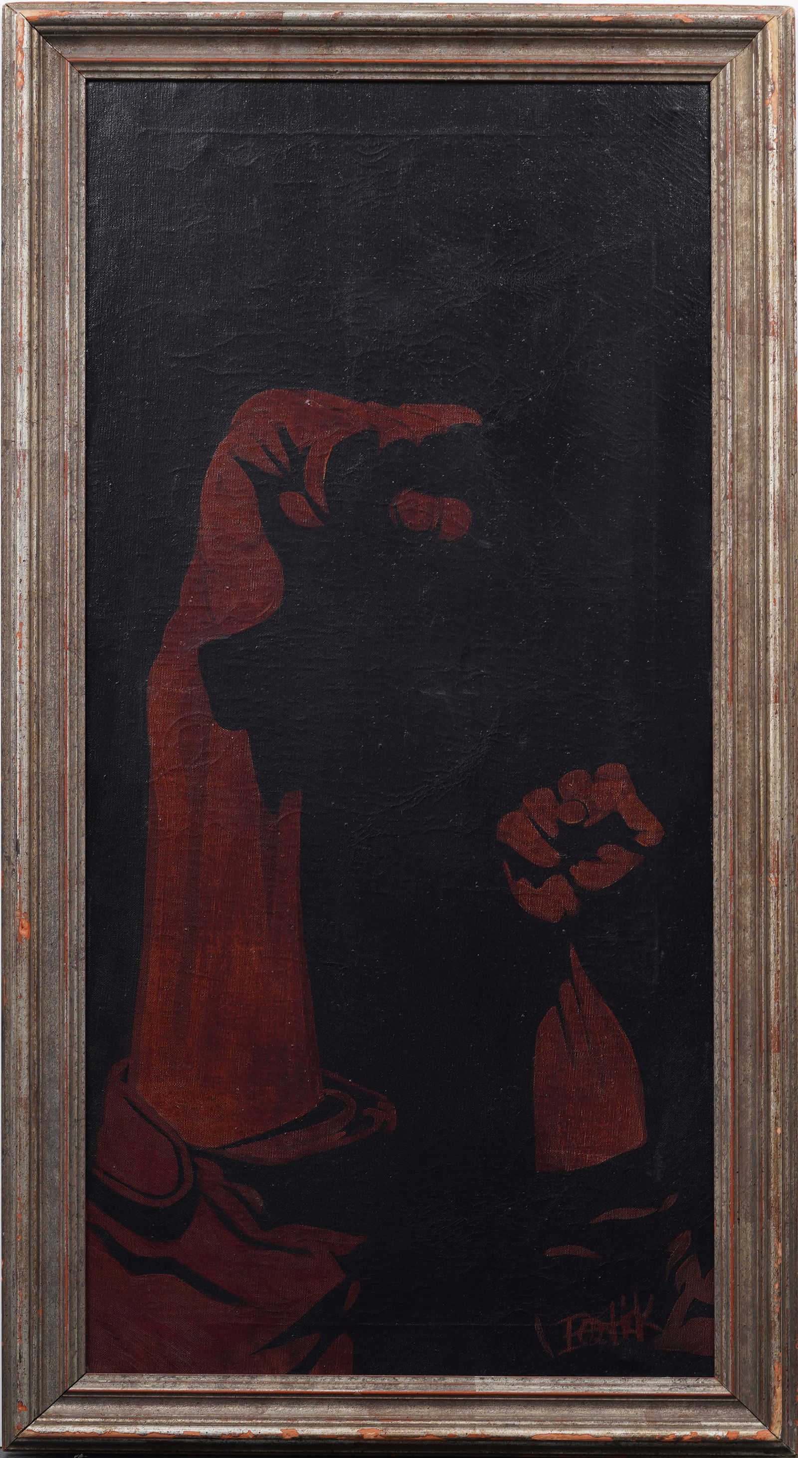 "Power to the People" Vintage American School Modernist 1970 Black Panther Symbol Oil Painting (1 of 8)