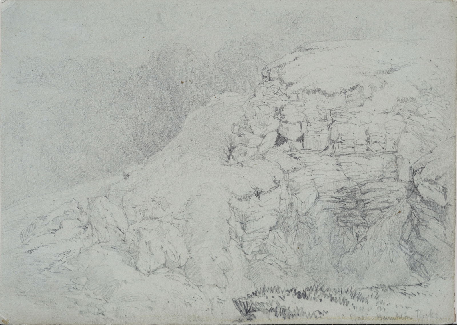 Antique American Realist Titled Landscape Hudson River School Rock Study Drawing (1 of 6)