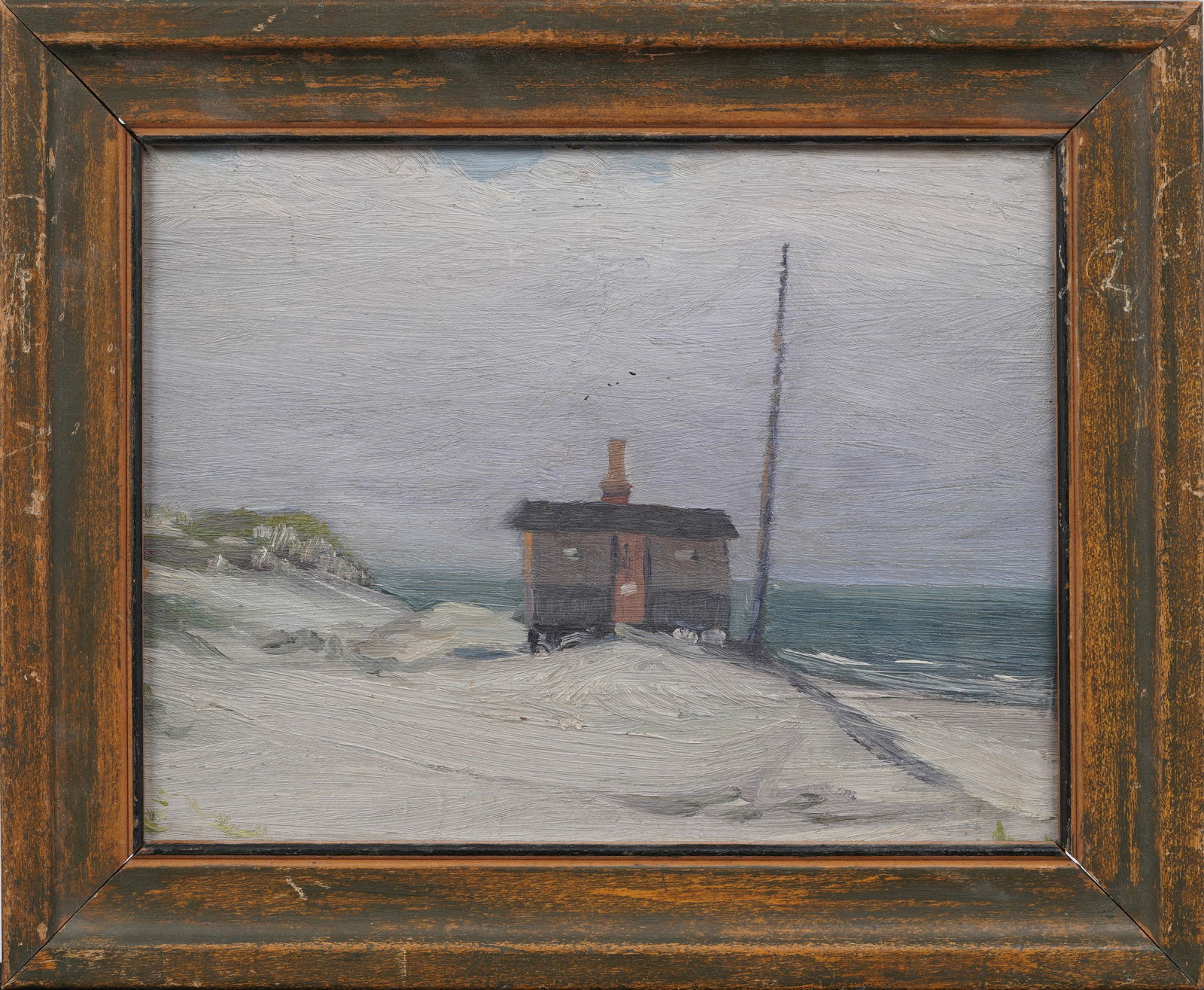 Antique American Impressionist Beach Scene Framed "Fishing Shack" Oil Painting (1 of 5)
