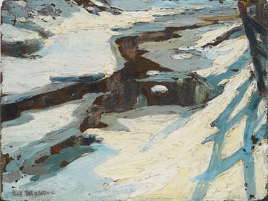 Antique Signed Impressionist Winter Landscape Snow River Oil Painting