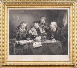 Antique Nicely Framed  Print in gilt Ripple Frame