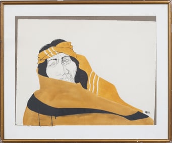 Vintage American School Modernist Native American Portrait Signed Painting