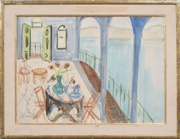 Shimshon Holzman (1907–1986) Israeli Post Impressionist Nicely Framed Modernist Seascape Painting