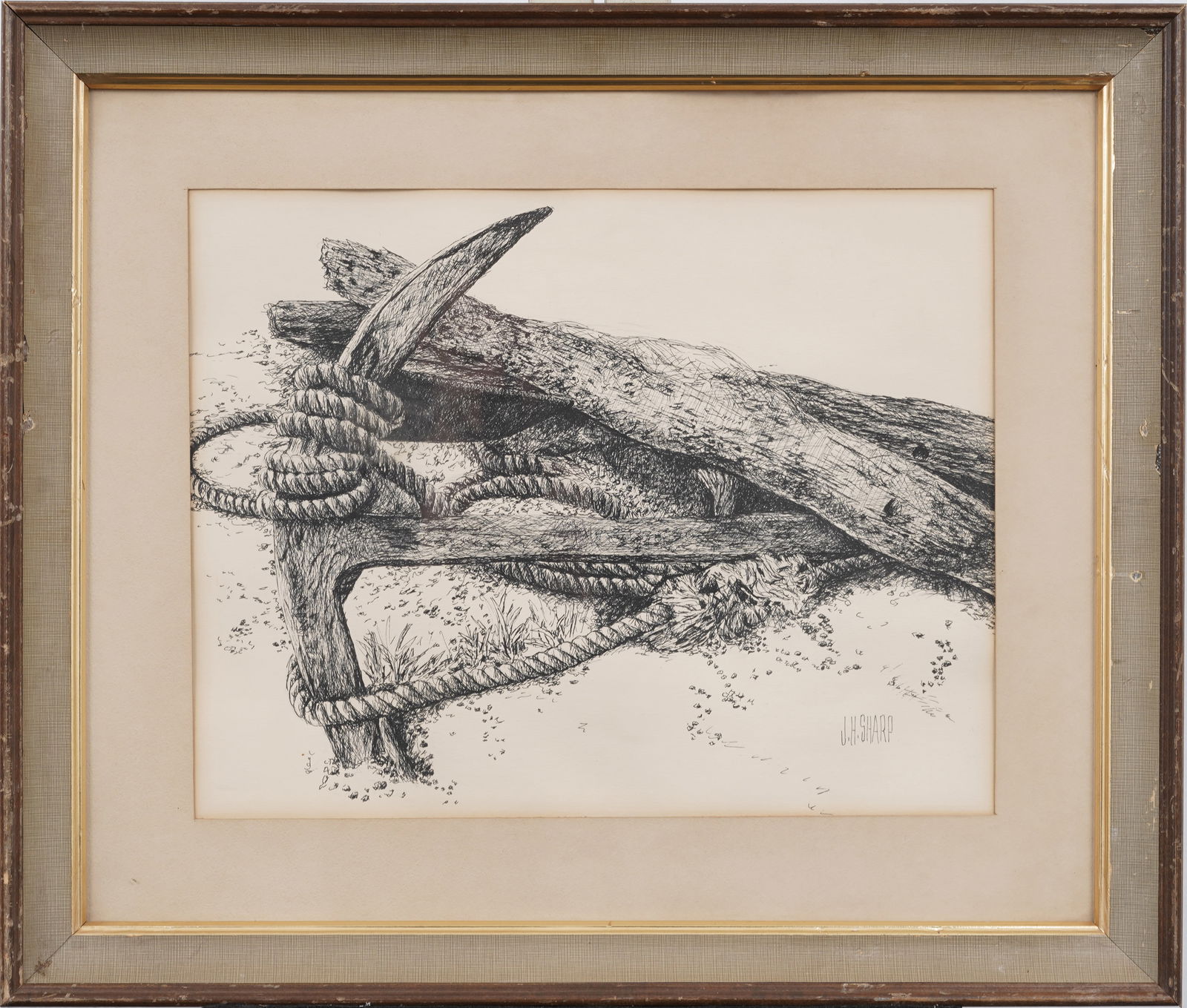 ATTR Joseph Henry Sharp (1859 - 1953) Vintage American Realist Western Pen Ink Drawing: Vintage American realist drawing attributed to Joseph Henry Sharp (1859 - 1953). Ink on paper. Signed. Framed. Measuring: 23.5 by 27.5 inches overall, and 14.5 by 18.5 painting alone. Please see all i