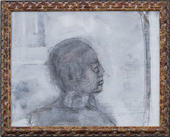 Vintage American School Mixed Media Outsider Art Portrait Framed Modernist Painting