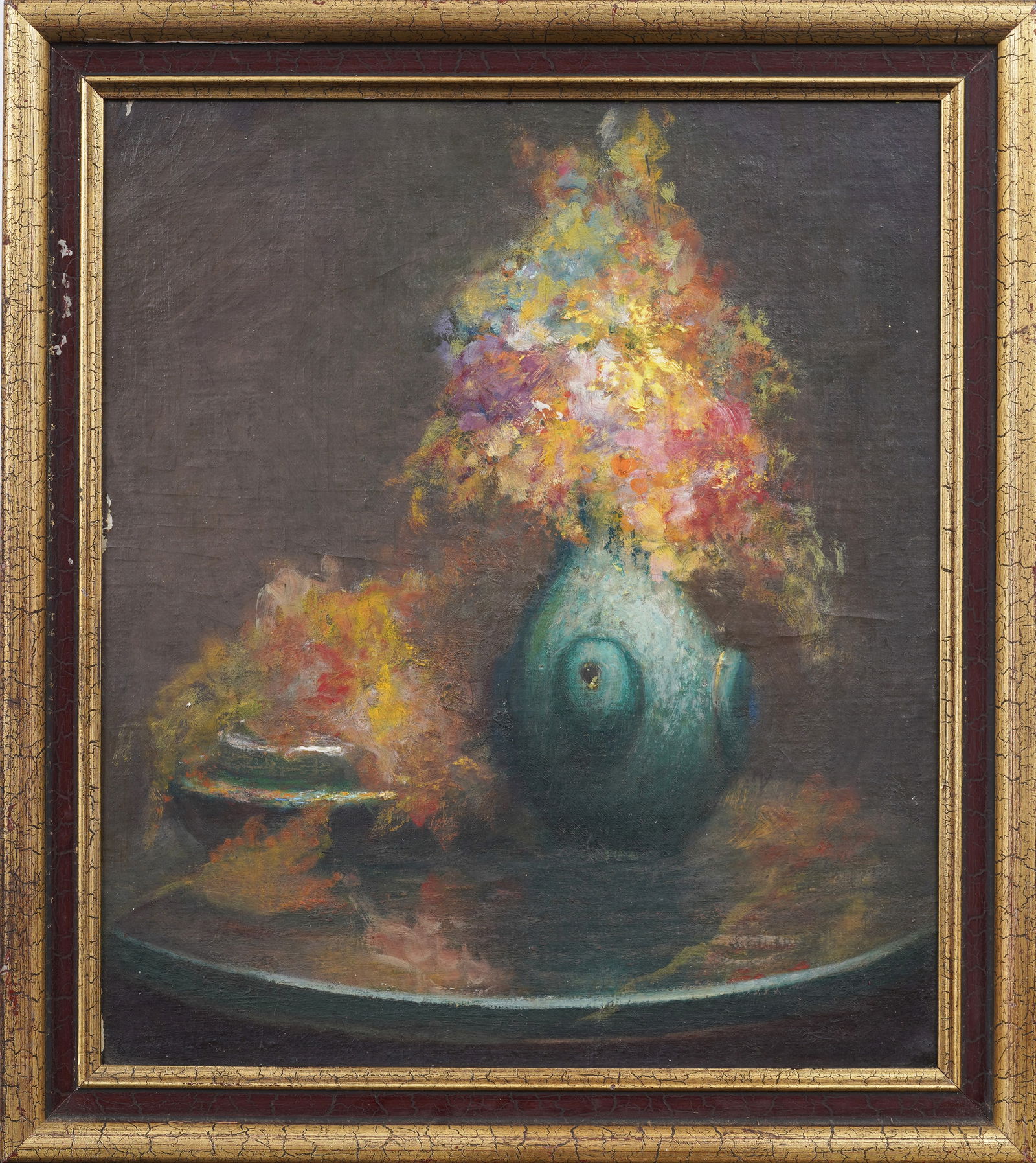 Vintage American Modernist Framed Flower Still Life Interior Scene Oil Painting (1 of 6)