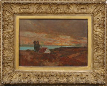 Antique American Impressionist Signed Long Island Coastal Landscape Framed Oil Painting