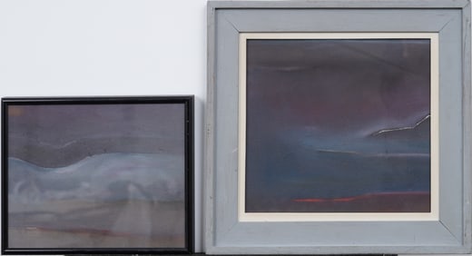 Vintage American School Pair of Abstract Framed Modernist Oil Paintings