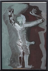 Vintage American Modernist Outsider Art Framed Male Nude Portrait Oil Painting