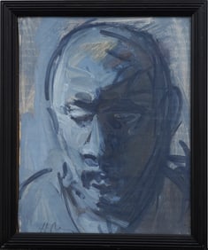 Vintage American Modernist Outsider Art Male Portrait Signed Framed Oil Painting