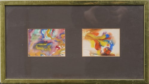 Vintage American Modernist Abstract Framed Watercolor Pair Painting