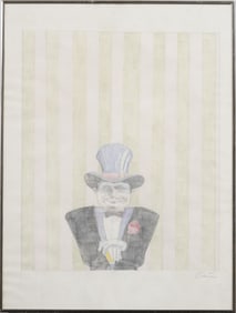 "The Entertainer" Vintage American School Outsider Male Portrait Mixed Media Drawing