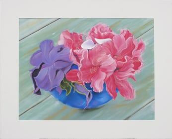 Vintage American School Modernist Flower Still Life Signed Pastel