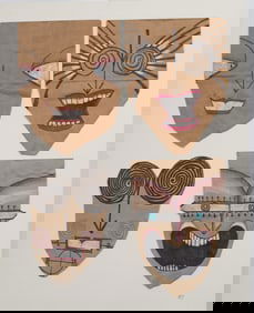 Robert Tucker Vintage American Outsider Art Surreal Portraits Painting