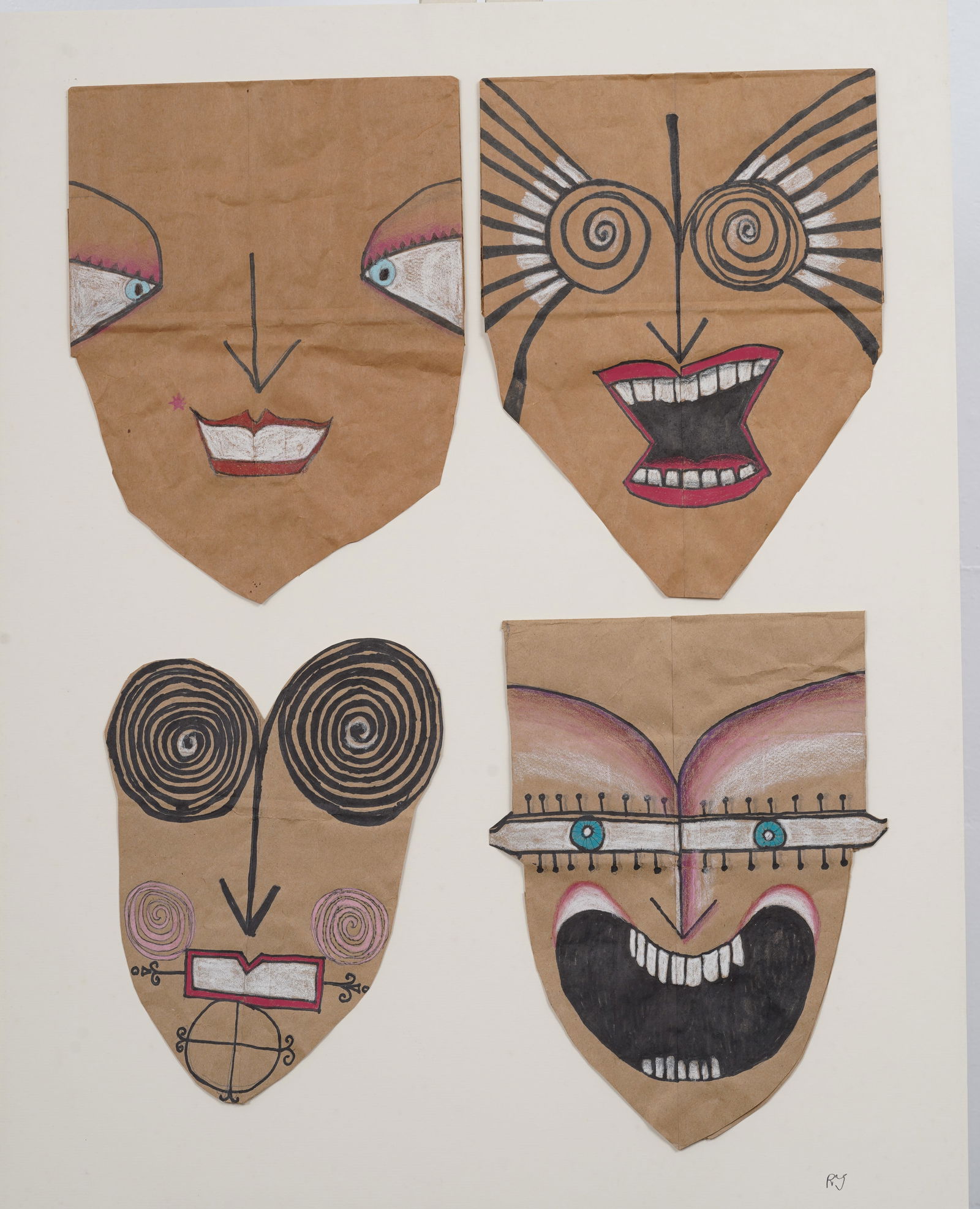 Robert Tucker Vintage American Outsider Art Surreal Portraits Painting (1 of 6)