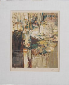 Vintage European Modernist Lithograph by Louis Fabien Title " Reflections"