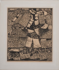Signed 1958 Vintage American Modernist Etching.