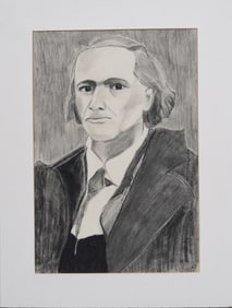 Signed Vintage American Modernist Male Portrait Drawing