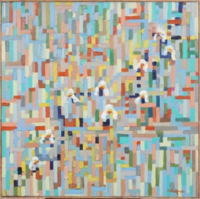 Abraham Pariente (B1962) Israeli American Modernist Abstract Flower Orchid  Stlll Life Oil Painting