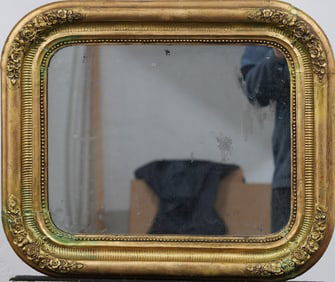 Antique American Gold Giltwood Oil Painting Frame and Mirror