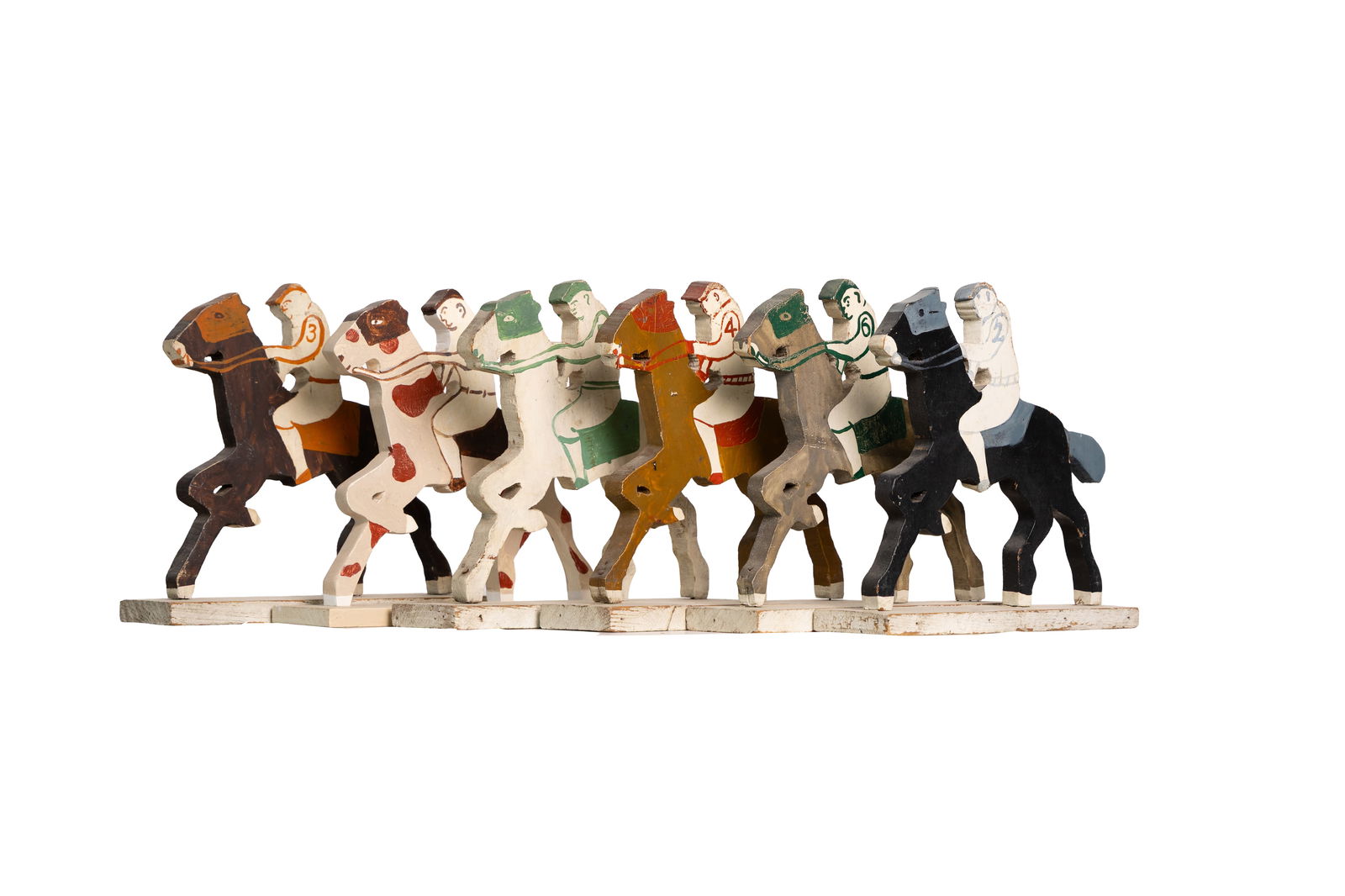 Folk Art Wooden Racing Horses Row with 6 Riders (1 of 9)