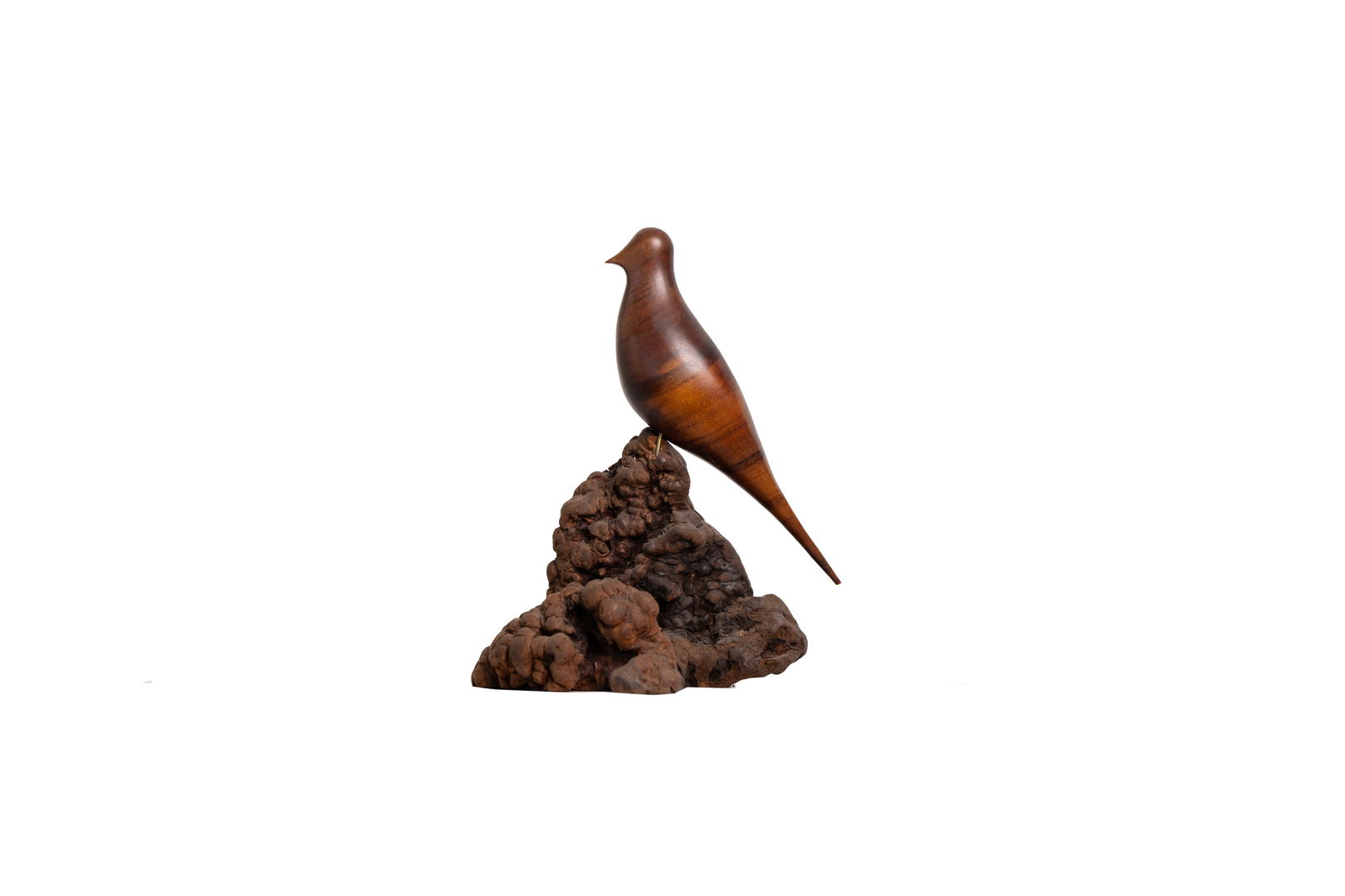 Hand-Turned Wooden Bird Sculpture on Natural Form Base (1 of 5)