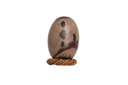 Decorative Stone Egg Sculpture with Woven Stand