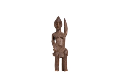 Carved Primitive Seated Figure with Raised Arm