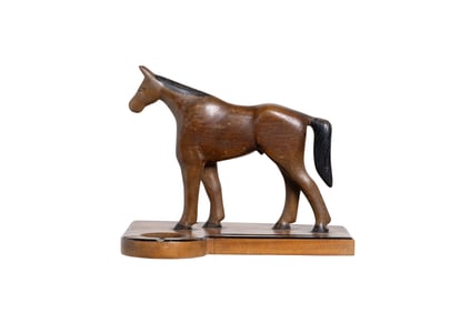 Carved Wooden Horse Sculpture with Base