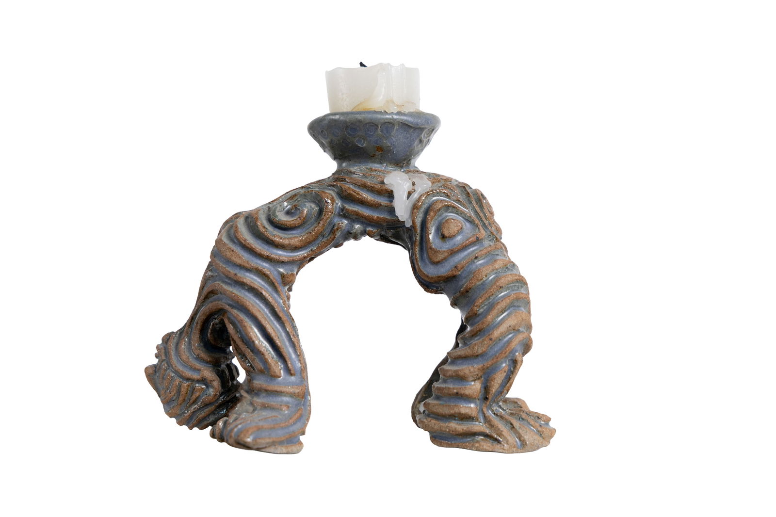 Vintage Folk Art Ceramic Contortionist Candleholder: Vintage candleholder. Please see all images for condition. For detailed condition questions please email charles@curatedgallery.com. Domestic flat rate shipping with UPS or Fedex is set to $75 for thi