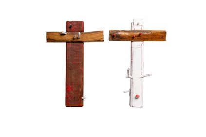 Pair of Rustic Wooden Crosses with Peg Details