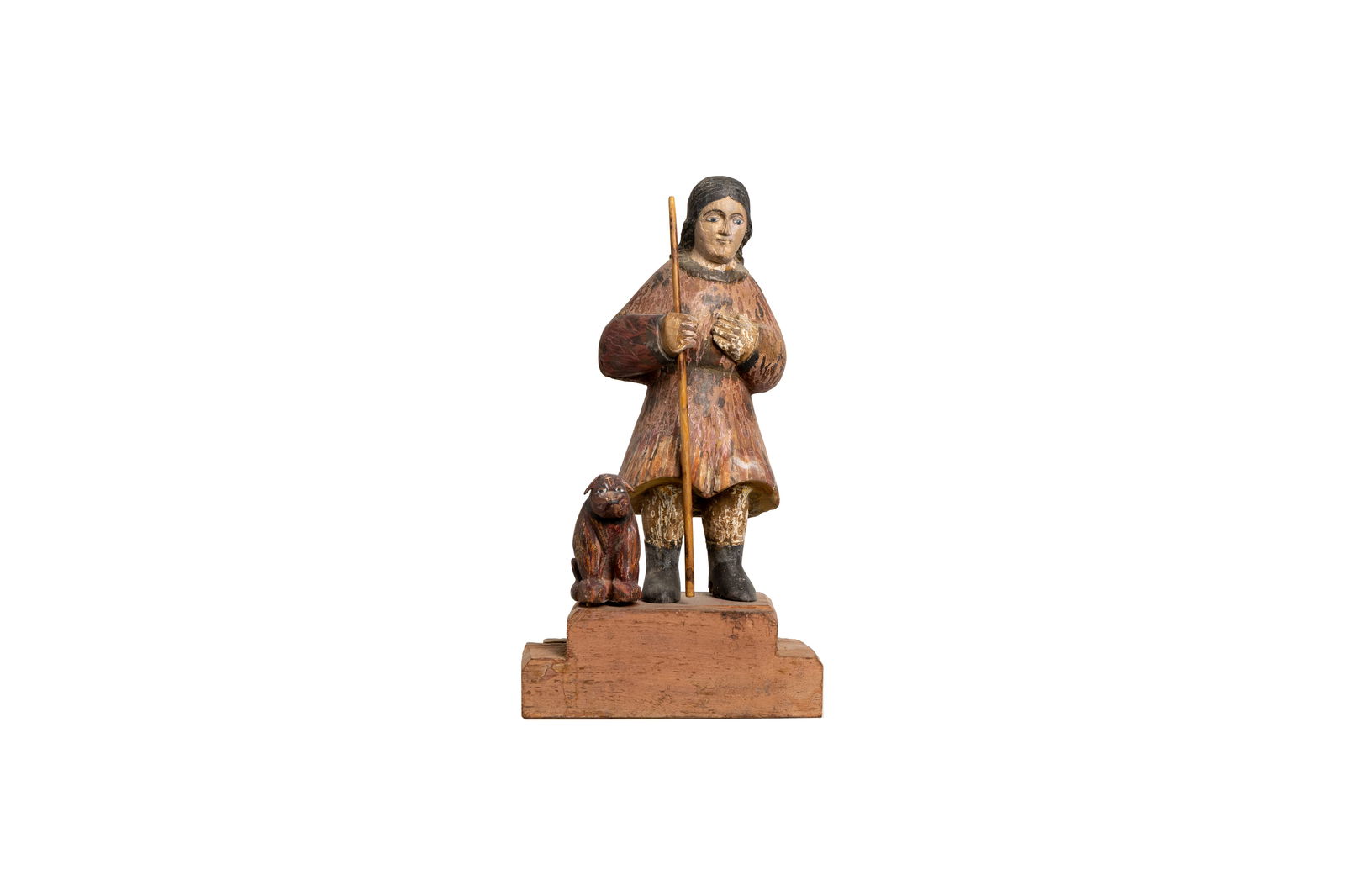 St Roch Carved Shepherd Figure with Dog on Stepped Base (1 of 7)