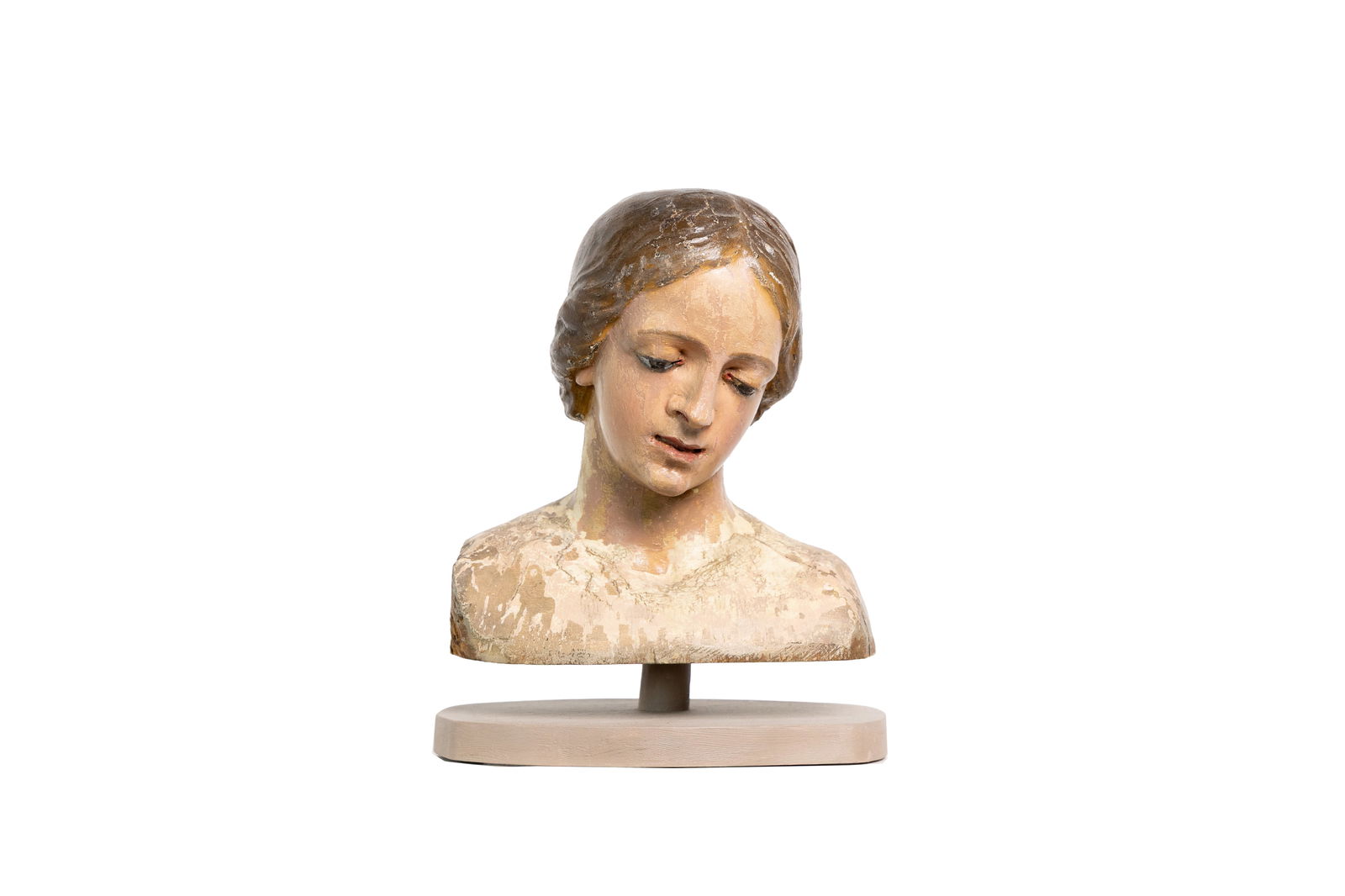 Antique Carved Polychrome Bust Figural Woman Sculpture Folk Art (1 of 4)